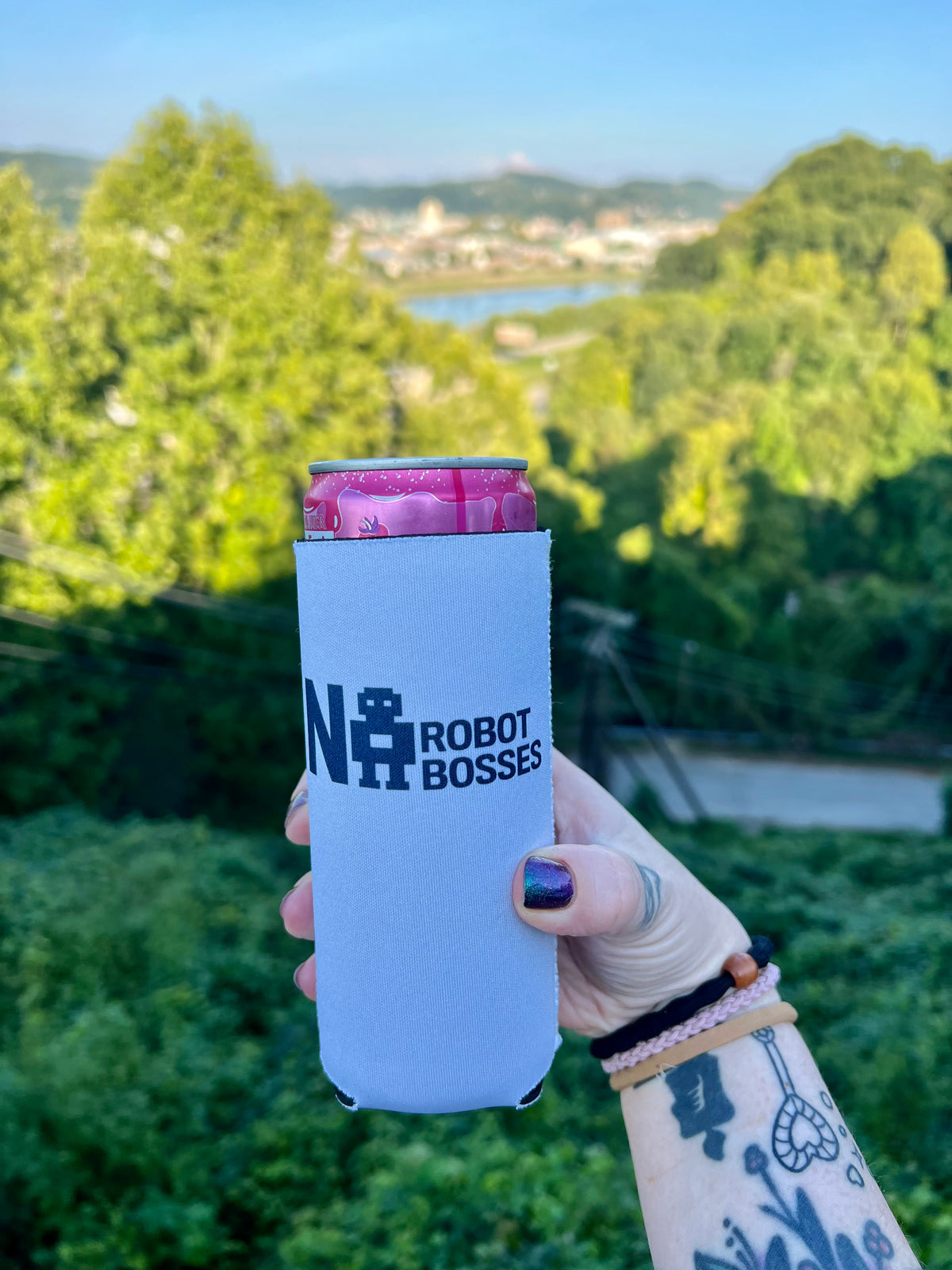 No Robot Bosses Navy Logo Can cooler