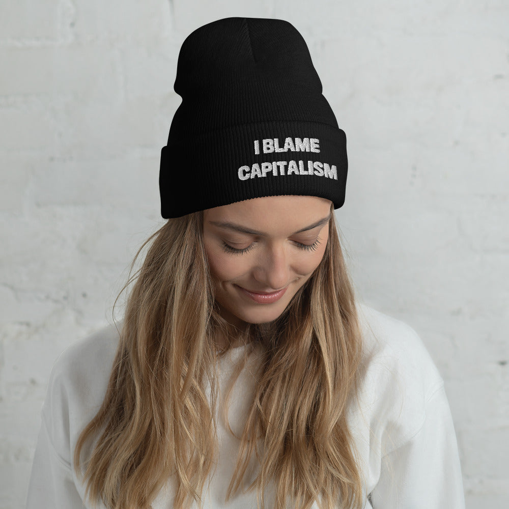 I BLAME CAPITALISM Beanie with White