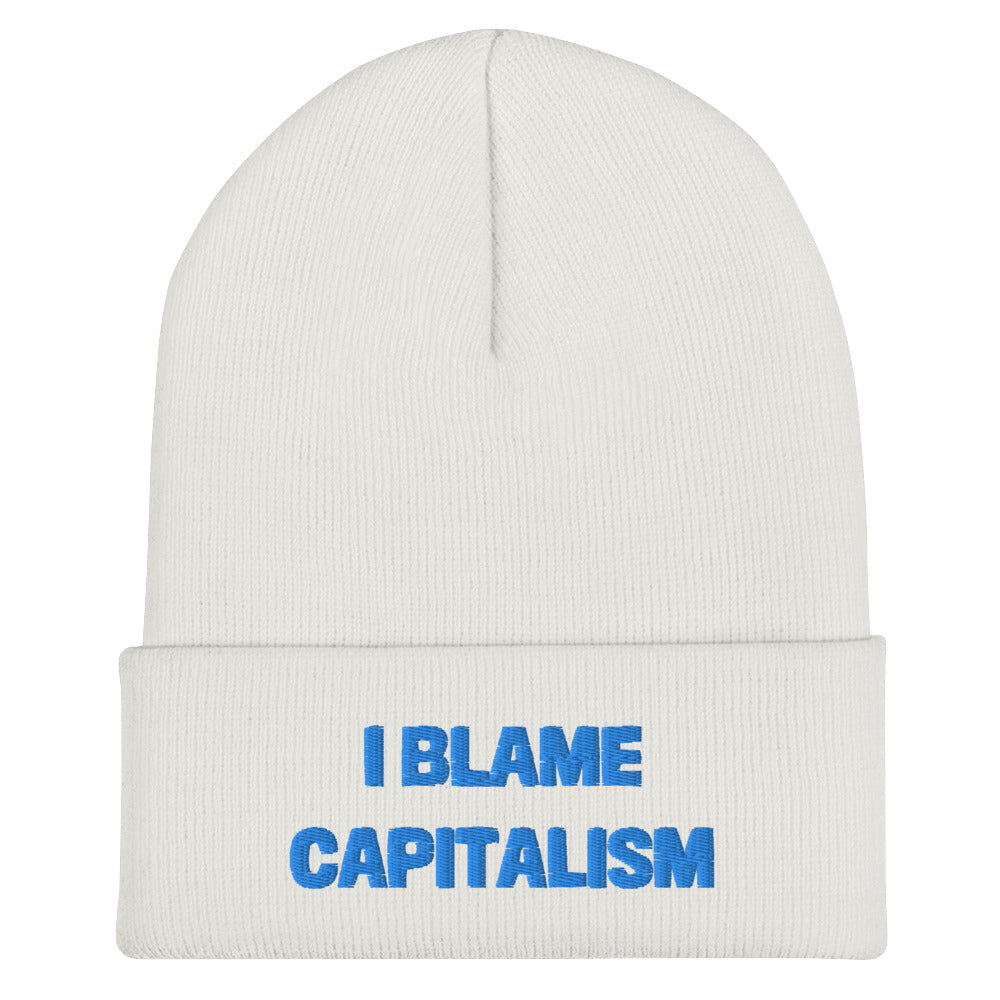 I BLAME CAPITALISM Beanie with Blue