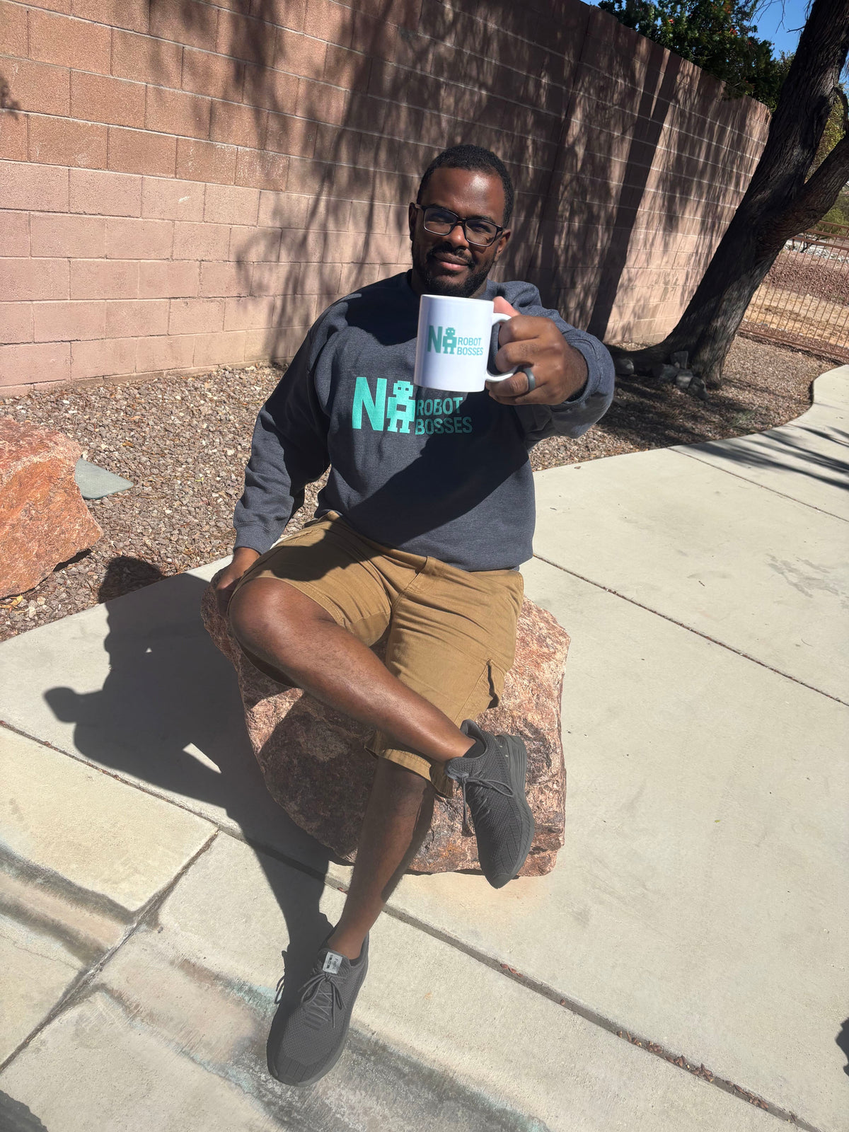 No Robot Bosses Teal Logo - White glossy mug