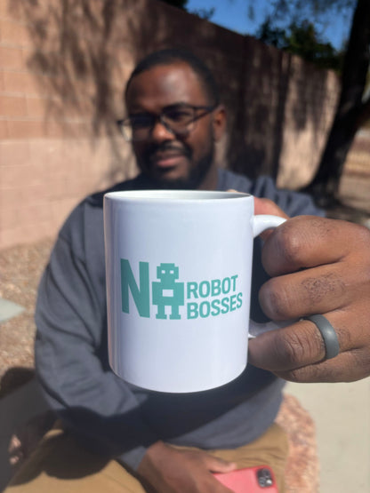 No Robot Bosses Teal Logo - White glossy mug